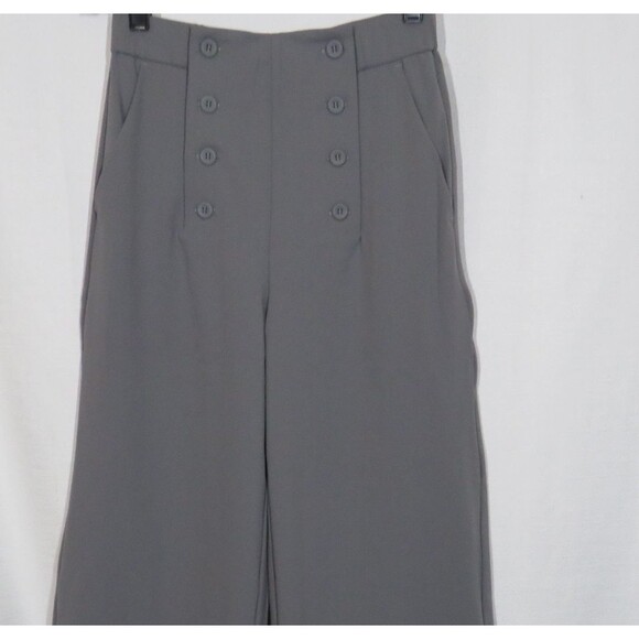 Halara Gray Faux Button Front High Waist Side Pocket Wide Leg Crop Pants Size XS - Picture 2 of 7